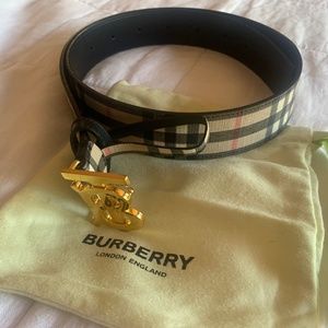 Burberry TB Monogram Vintage Check Canvas & Leather Belt Large